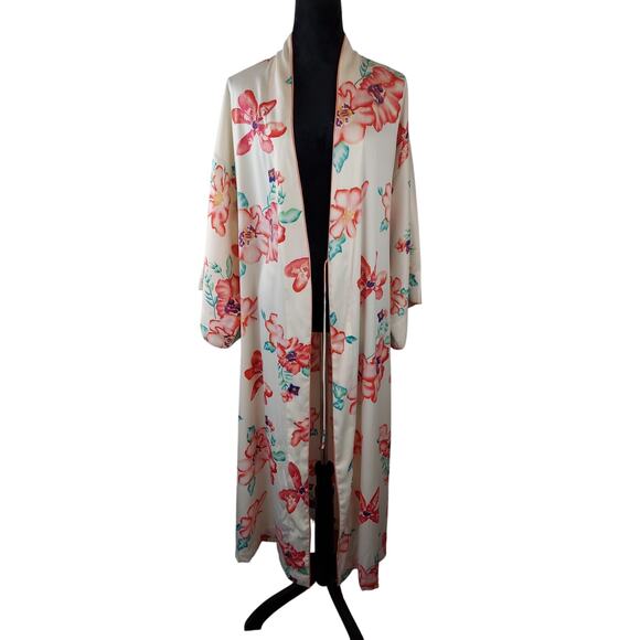 Natori Womens Asian Multi Color Floral Romantic Kimono Inspired Long Robe S - Picture 1 of 11